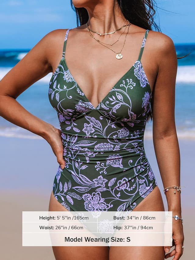 Detalle de CUPSHE maillot de bain une pièce femme à col en V profond et bretelles spaghetti réglables