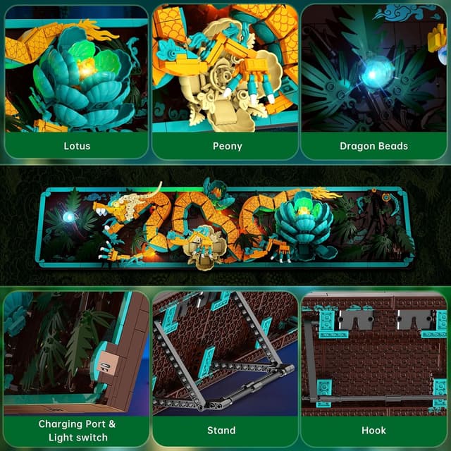 Detalle de JMBricklayer Mythic Dragon Tiles 70020 : kit de construction de carreaux à assembler pour mur décoratif