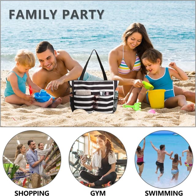 Thumbnail 6 de TAHAVICE Strandtasche Damen XXL (43 x 38 x 15 cm, 45 L) mit Reißverschluss – wasserdicht & sandfest für Familie, Pool und Reise