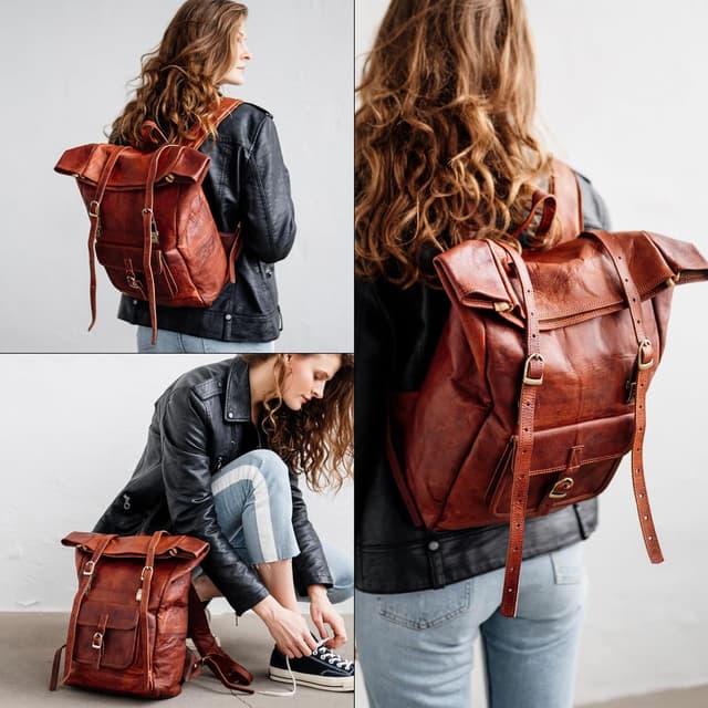 Thumbnail 6 de Berliner Bags Vintage Rucksack „Leeds M“ aus Leder mit 15-Zoll-Laptopfach – Fahrradrucksack mit Rolltop