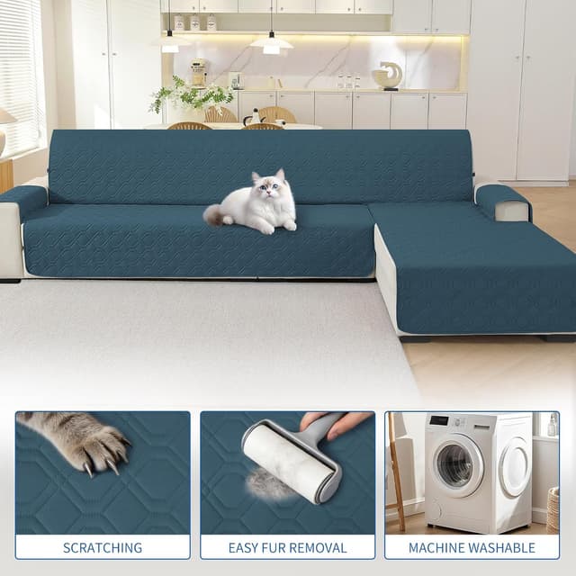 Thumbnail 6 de YSTELLAA Impermeabile copridivano 2 posti con penisola, reversibile e antiscivolo verde scuro