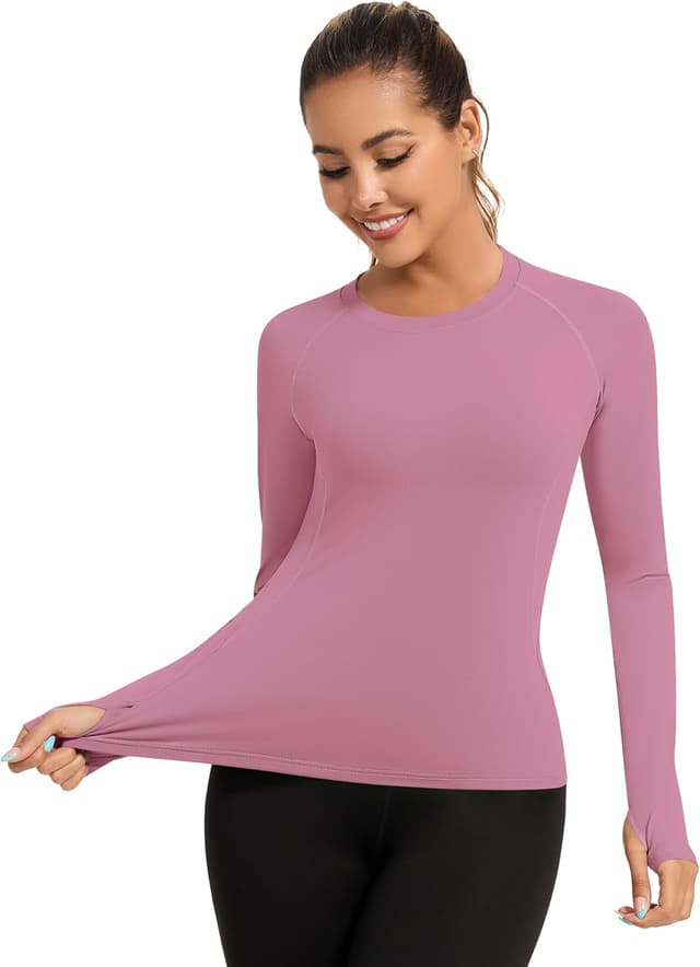 Detalle 2 de Rapbin Damen Sportshirt Langarm – Rundhals Funktions-Top für Gym, Yoga & Running