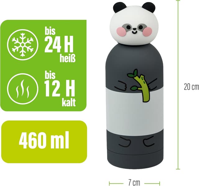 Detalle de Cartomania Thermosflasche aus Edelstahl (350 ml) mit Silikondeckel – panda Design, BPA-frei