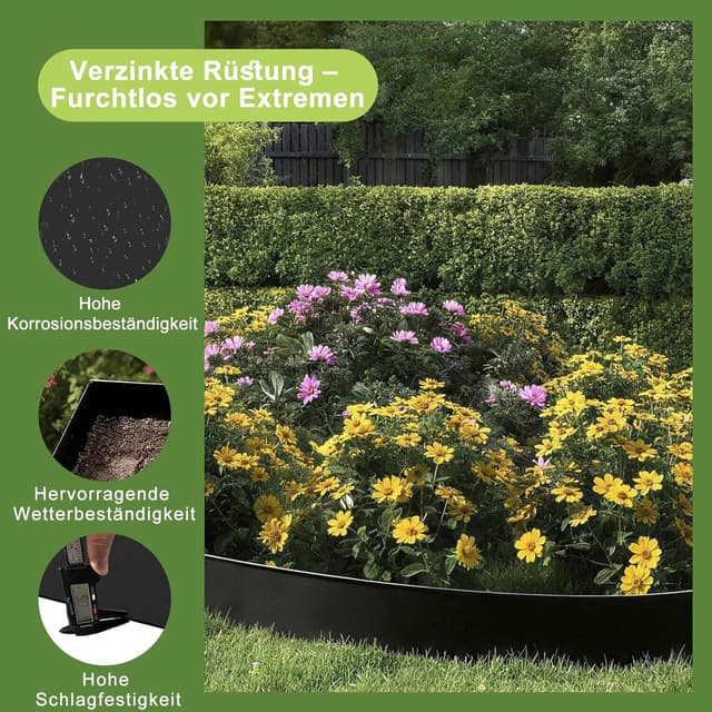 Detalle de ACXIN Metall-Rasenkante 15 cm hoch (verzinkt) – Rasenkanten für Mähkante und Baumring, schwarz, 10 m