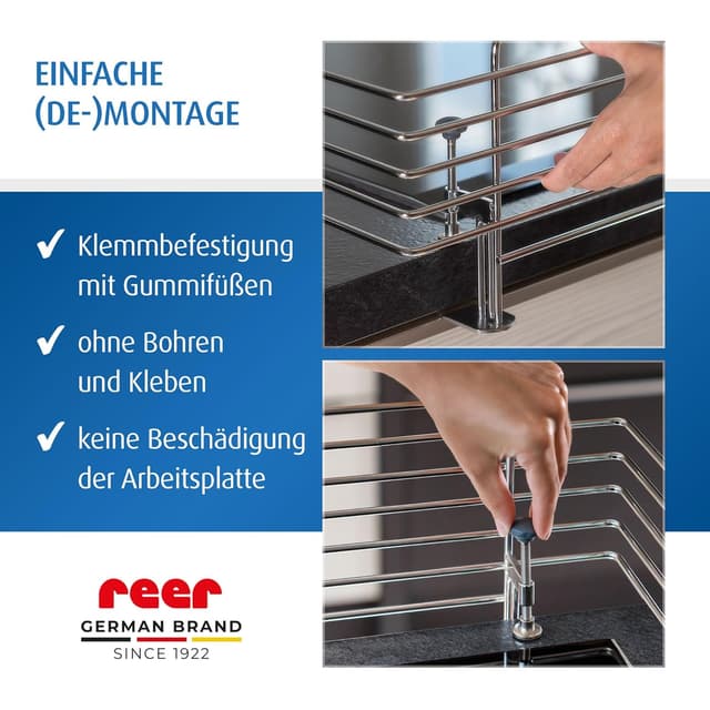 Detalle de reer CLASSIC Herdschutzgitter aus Edelstahl (65 cm) – stabile Kindersicherung für Ceran & Induktion