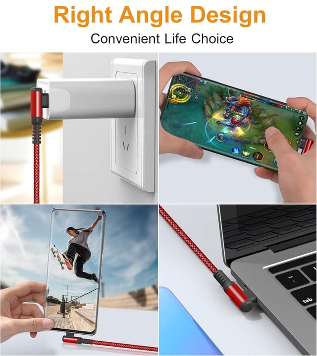 Detalle 2 de AviBrex 2-Pack 1m USB-C Right Angle Samsung 90 Degree Fast Charger Cable (3.1A)