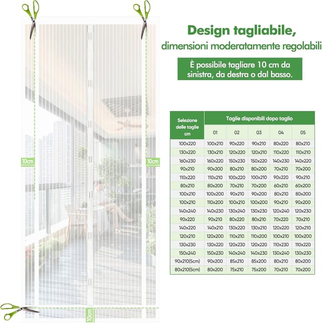 Detalle de Sekey zanzariera magnetica per porta 160x230 cm, si richiude da sola, senza forare (bianco)