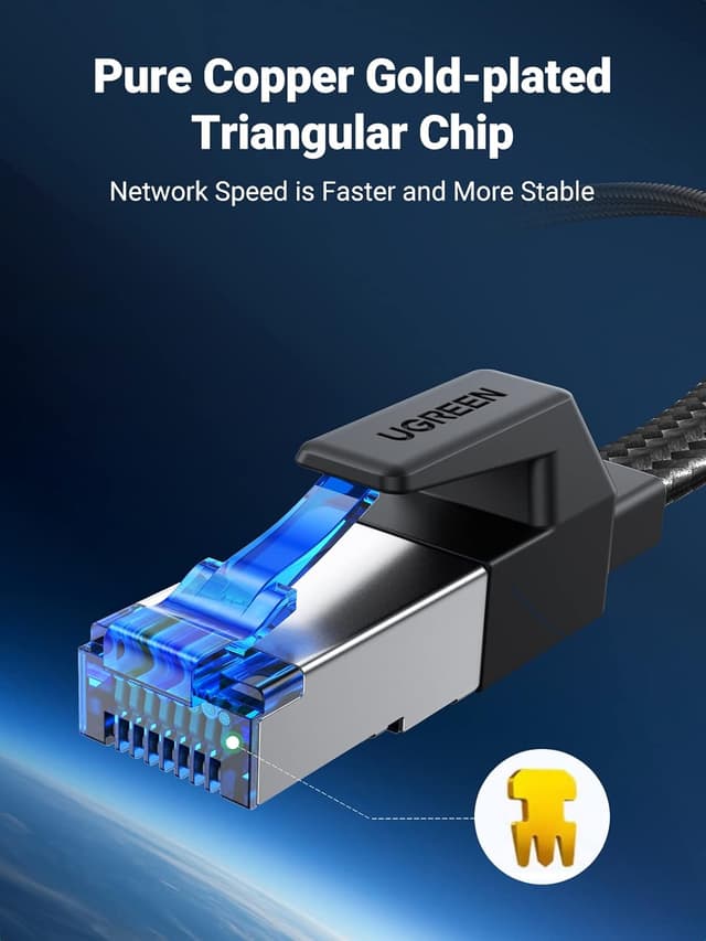 Detalle 1 de UGREEN Ethernet Cable 1m Cat 8 Flat RJ45 (40Gbps, 2000MHz) for PC, PS5, Xbox, Router & Switch
