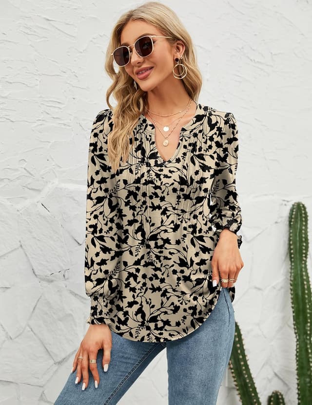 Detalle 2 de EFFAN V neck puff sleeve tunic top