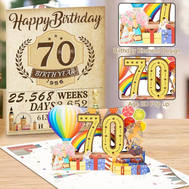 Detalle 2 de 70th Birthday pop up card 8x10