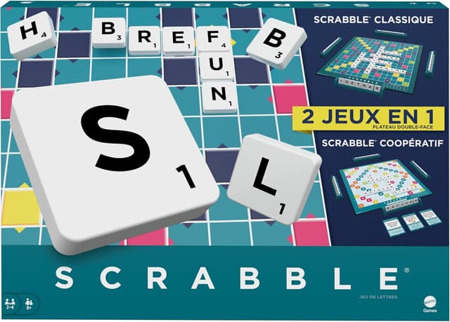 Detalle de Mattel Games Scrabble HWD44 : un jeu de société familial avec 2 modes de jeu (français), dès 10 ans