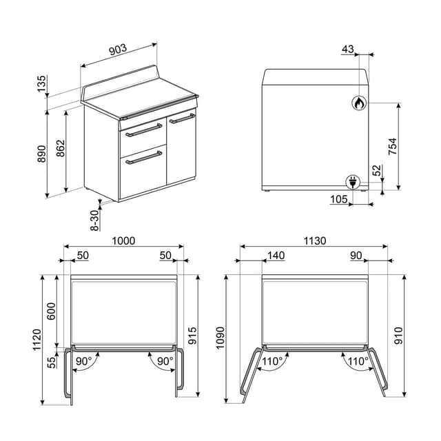 Detalle 1 de Smeg TR93BL cocina compacta de gas