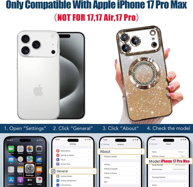 Detalle 2 de Misscase Magnetic Glitter Case for iPhone 17 Pro Max (MagSafe Compatible) with Camera Lens Protector