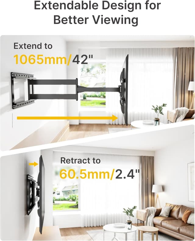 Detalle de monTEK Extra Long Full Motion TV Wall Bracket for 43–80 Inch TVs (1065mm arm, swivel & tilt)