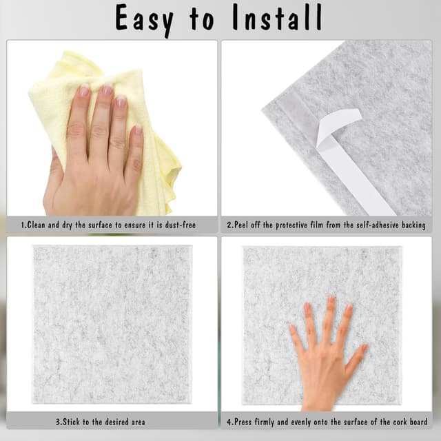 Detalle 2 de Large Cork Board 36" x 24" (6-pack felt wall tiles + pushpins) in light grey