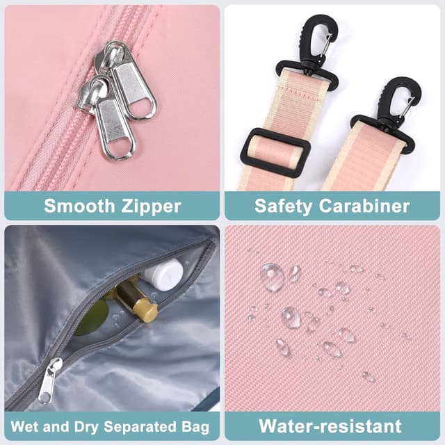 Detalle de DMLuna Travel Duffel Bag Rose Gold – expandable weekender with trolley sleeve and dry/wet pocket