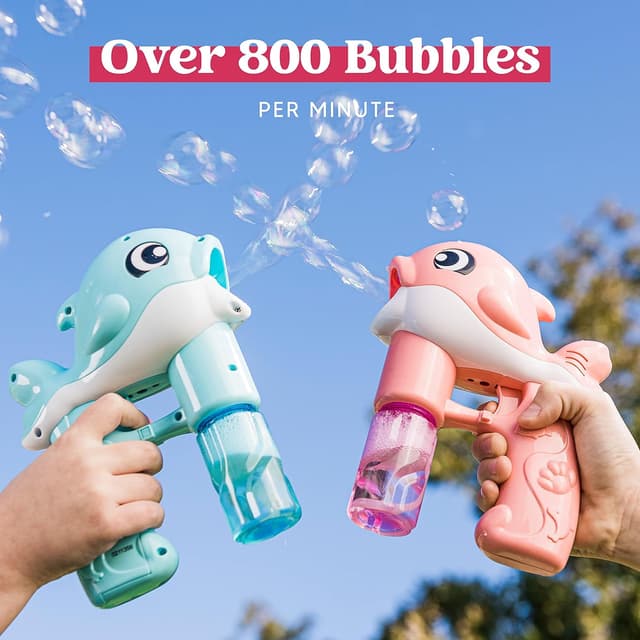 Detalle 2 de JOYIN 2 Bubble Guns Kit for Kids (Blue & Pink Whale) with 4 Bubble Solutions