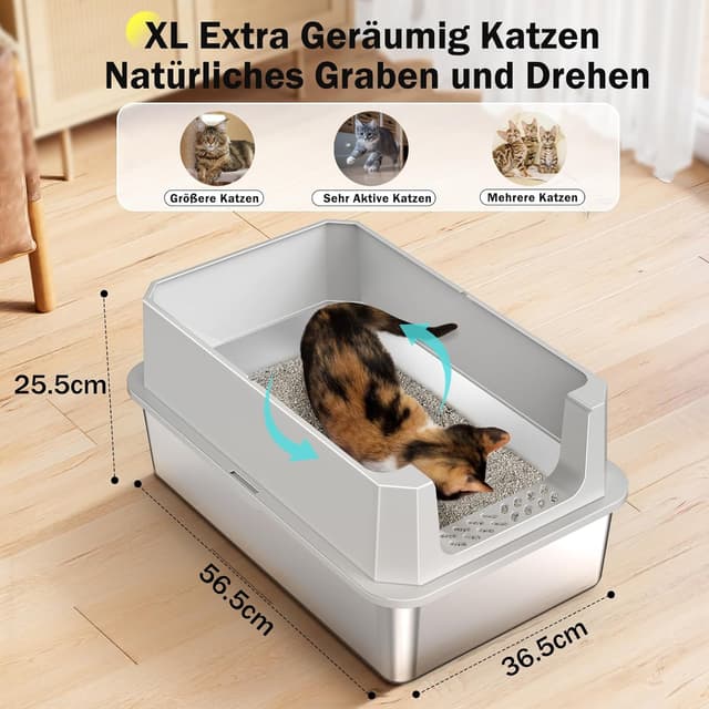 Detalle de MIXJOY Katzenklo Edelstahl XL 37L Katzentoilette