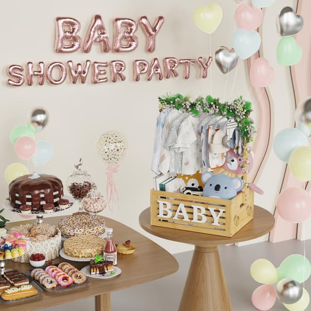 Detalle de BAMBOOHOMIE Neugeborenen-Geschenk-Holzkiste mit Griff – Baby-Geschenkkorb aus Bambus (Natur, groß)