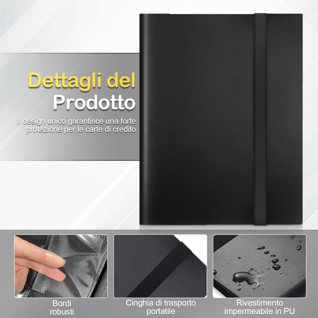 Detalle 2 de Album raccoglitore 468 carte (9 tasche per pagina) impermeabile in PU per MTG/TCG/Calcio-Baseball e figurine da scambio – Nero