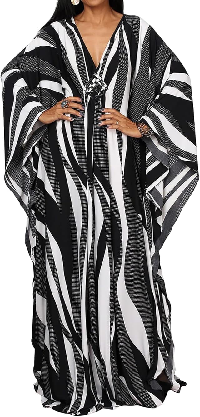 Detalle de Bsubseach Women’s Ethnic Print Kaftan Beach Dress (Plus Size) Swim Cover-Up