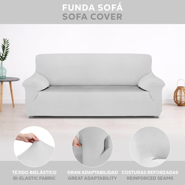 Detalle de Textilhome Copridivano 2 posti con braccioli bianco, fodera elasticizzata antigraffio per gatti