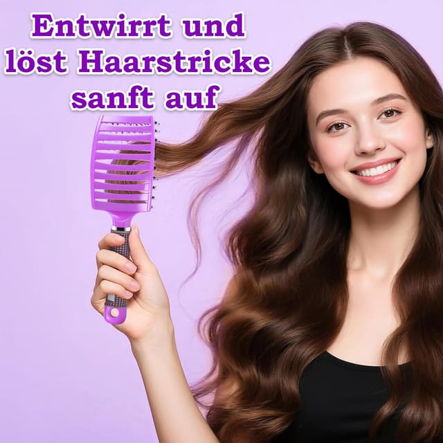 Thumbnail 6 de Haarbürste ohne Ziepen – Wildschweinborsten Extensions-Bürste mit Aufhängeloch, lila