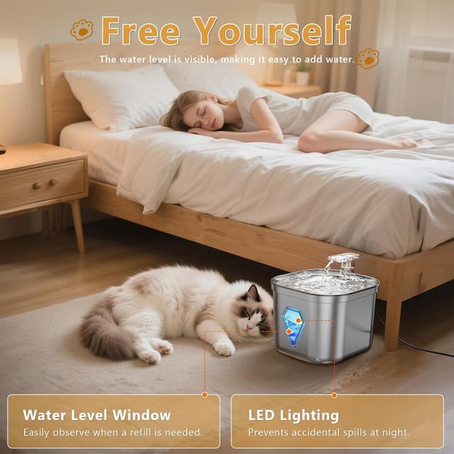 Thumbnail 3 de EUARY Fontana per Gatti in Acciaio Inox 2,5 L