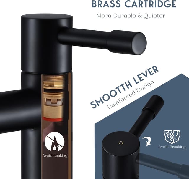 Thumbnail 6 de Wasserrhythm Basin Pillar Taps Pair (Black) – Twin bathroom sink mono 2‑piece cloakroom faucets, matte black stainless steel, lead-free