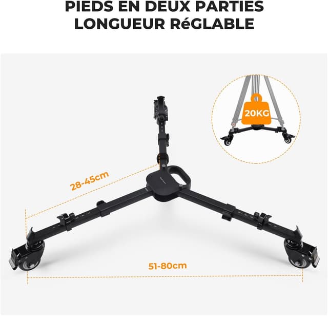 Detalle de K&F Concept Dolly Trépied robuste à roulettes (support universel) jusqu’à 20 kg