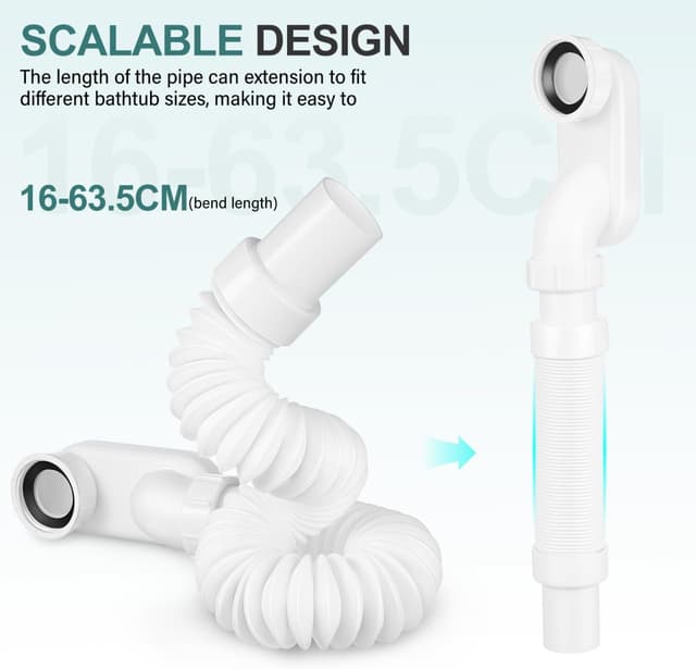 Detalle de HOMSFOU flexibles Wannenabfluss-Set für freistehende Badewannen (Ablaufrohr + Ablauf-Set)