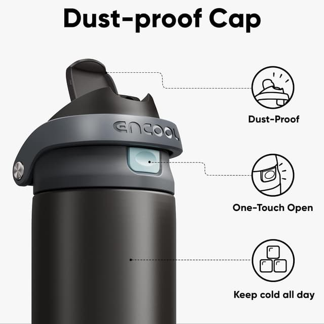 Detalle de ENCOOL Leakproof Insulated Water Bottle with Straw, 40 oz — Charcoal Gray