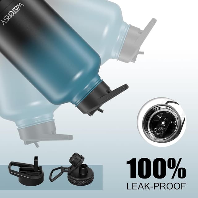 Detalle 1 de WATERSY 64oz Insulated Water Bottle (Cold 48 Hours) — BPA-Free, Leak-Proof Half-Gallon Flask with Straw Lids