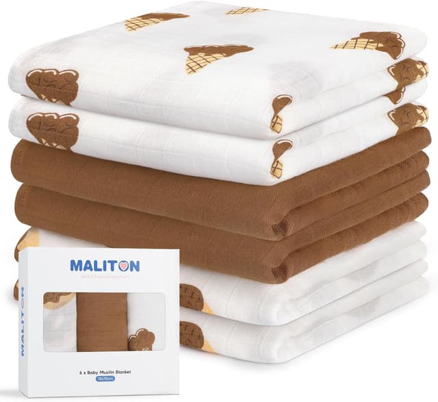 Detalle de Maliton 6er-Set Baby Spucktücher/Moltontücher aus Baumwolle (70 x 70 cm) – weich, saugfähig & atmungsaktiv