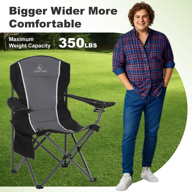 Detalle de LET’S CAMP set of 2 foldable camping chairs with cup holder, padded seat and steel frame (up to 160kg each)