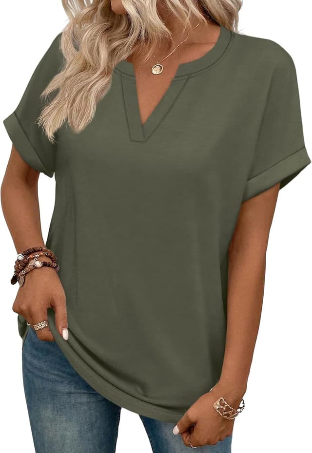 Detalle de WIHOLL Womens Blouses V‑Neck Short Sleeve