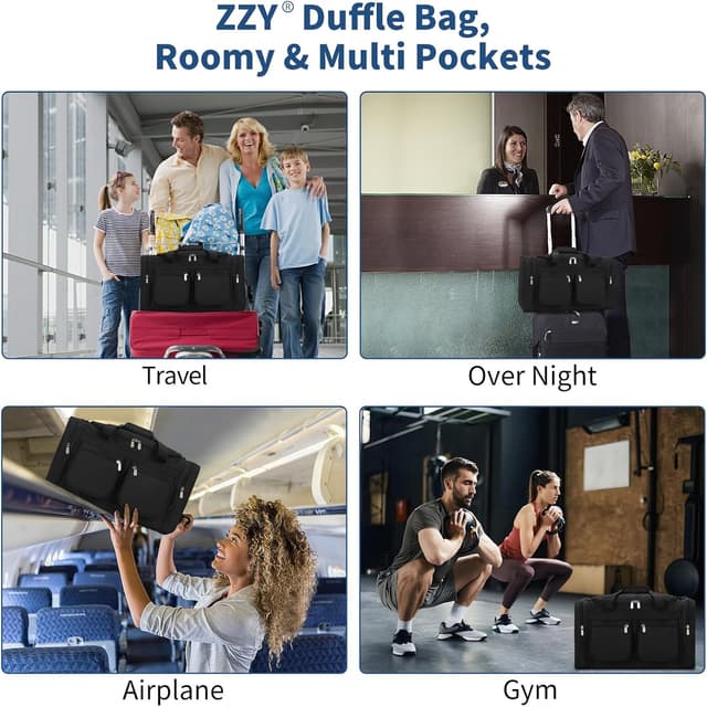 Detalle de ZZY Men’s 40L Gym Bag Sports Duffle with Lockable Zipper, 20-inch Holdall (Black)