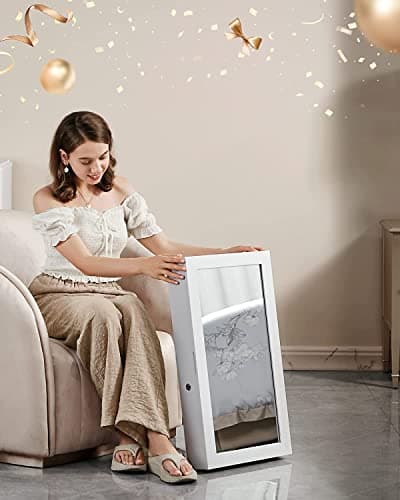 Detalle 2 de SONGMICS armario joyero de pared JBC51W con espejo, blanco y forro negro