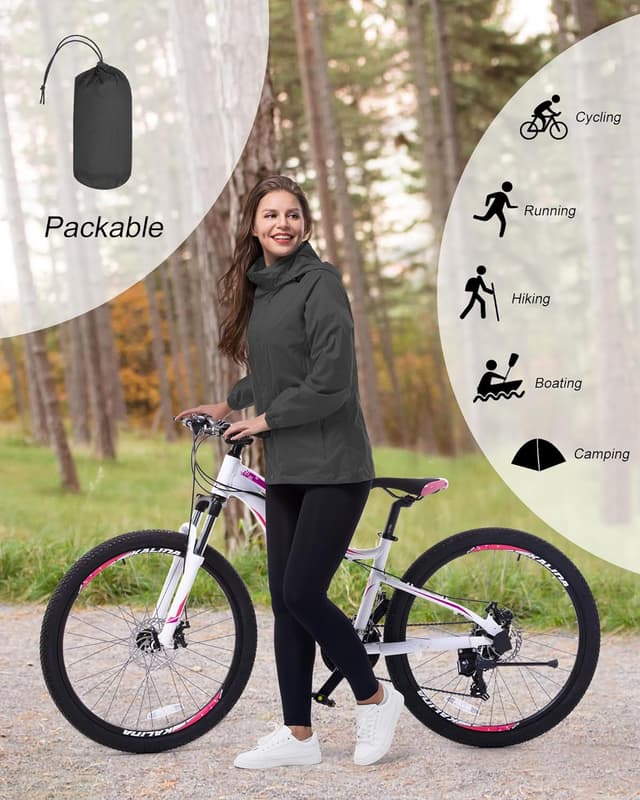 Detalle de 33,000ft Damen wasserdichte faltbare Regenjacke mit Kapuze – leichter Windbreaker für Radfahren & Outdoor