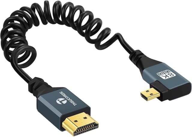 Detalle de Thsucords 8K Spiralkabel Micro‑HDMI auf HDMI (90° rechtwinklig), 1 m