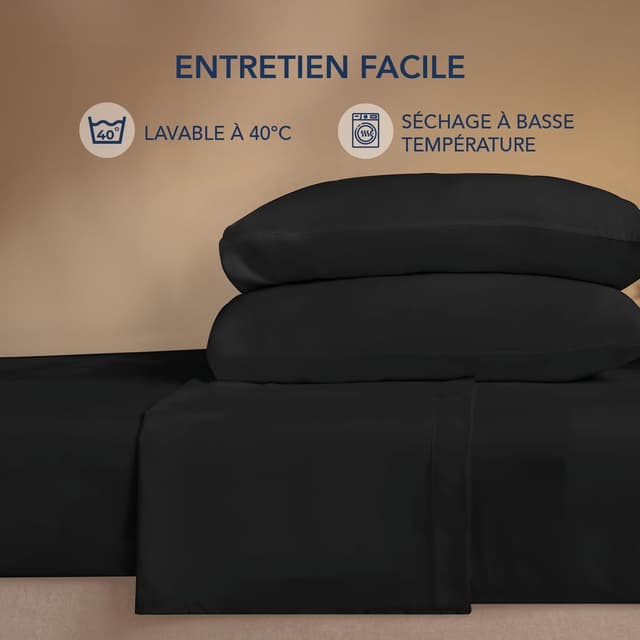 Detalle de Dreamzie Parure de lit 160x200 cm (4 pièces) en microfibre noir certifiée Oeko-Tex