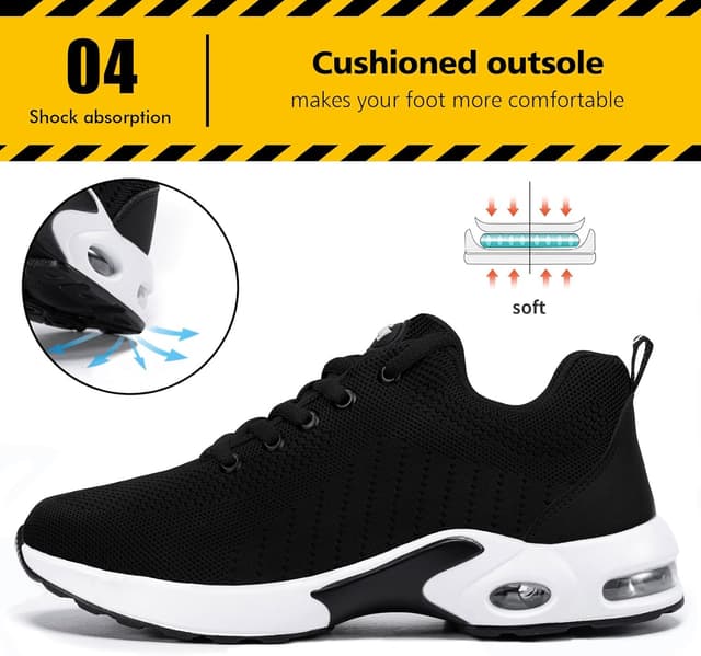 Detalle 2 de Tinefiy Women’s Steel Toe Safety Shoes with Puncture-Proof Midsole (Lightweight, Slip Resistant, Air Cushion)