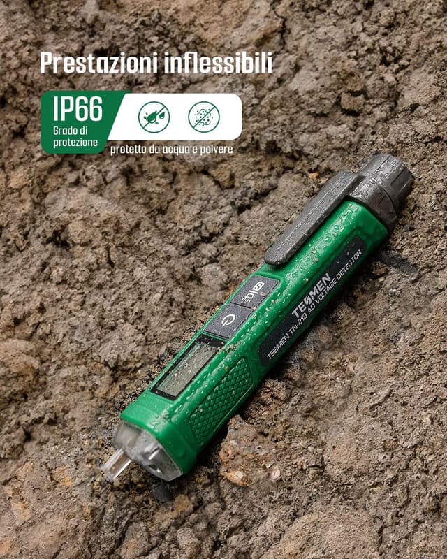 Detalle de TESMEN TN-213: penna rilevatore di tensione cercafase senza contatto con display LCD e torcia (verde)