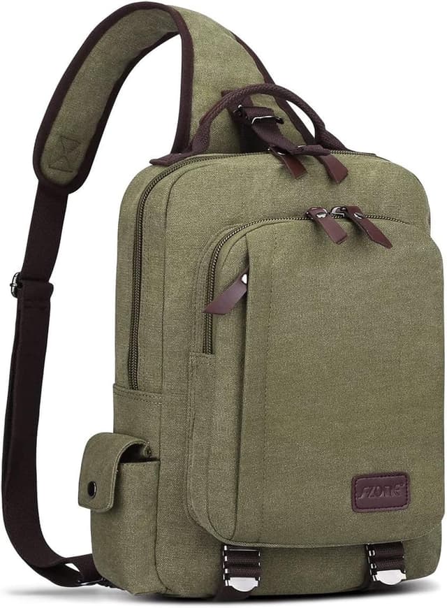 Detalle de S-ZONE Homme sac à dos sling / sac de poitrine 13 pouces, 5L en toile et cuir PU