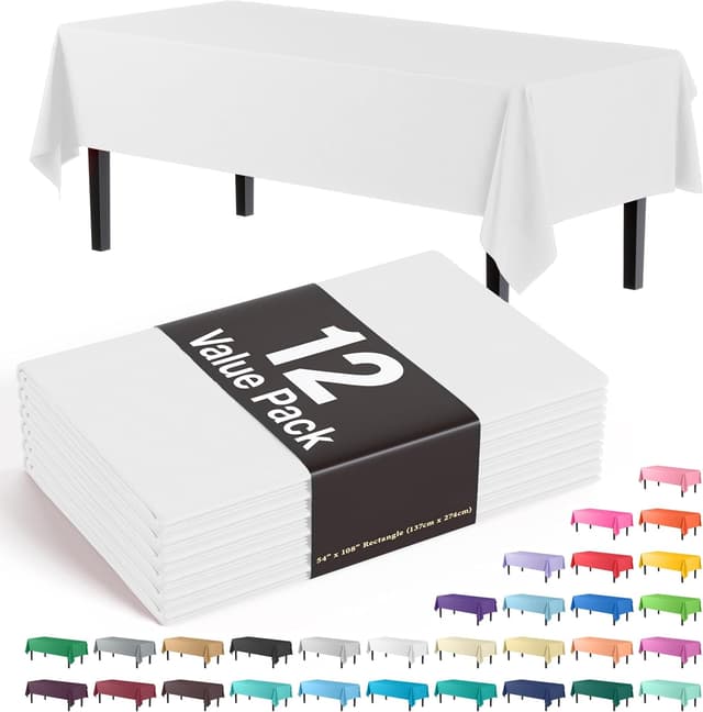 Detalle de Exquisite 12-Pack White Plastic Tablecloths (54x108 Rectangular) Value Pack
