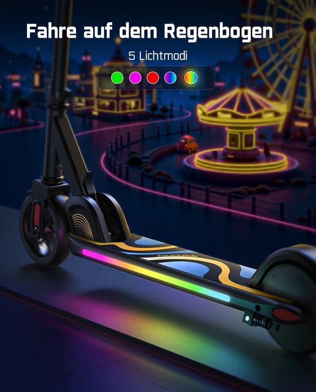 Detalle 2 de FanttikRide C9 Pro Elektroroller für Kinder (8–12 Jahre) – 8/12/16 km/h, faltbar & mit Regenbogen-LEDs