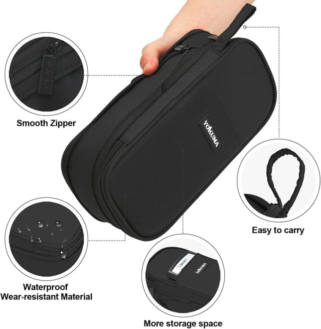 Detalle de YOKUMA Federmäppchen & Pencil Case (groß) – schwarz, faltbar mit mehreren Fächern