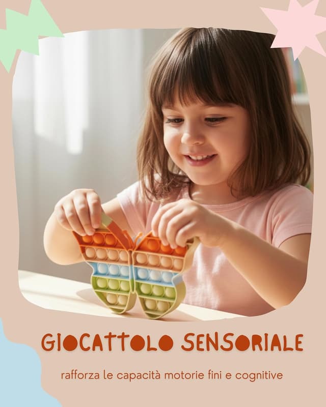 Detalle de Valino Pop-It in silicone pastello farfalla (12 × 12 cm) bubble fidget impermeabile, senza BPA
