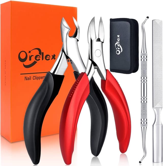 Detalle de Orelex Professional Toenail Clippers for Thick & Ingrown Toenails – stainless steel set with ergonomic handles & travel pouch