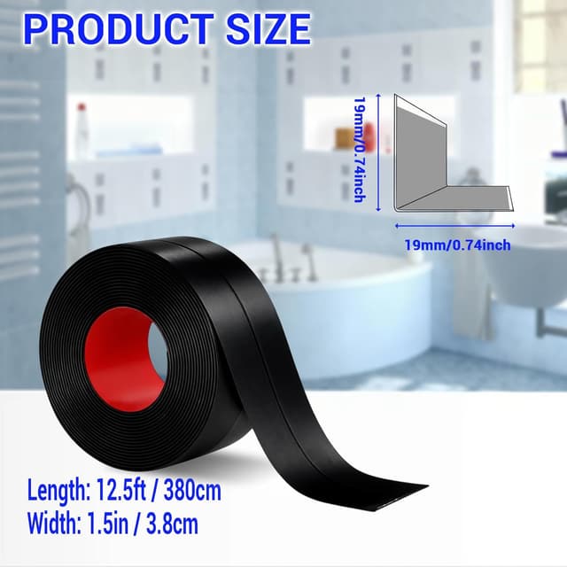 Detalle 2 de TATUNER Bath Sealant Strip self-adhesive caulk tape for bathroom corners (black, 1.5in, 1 pc)
